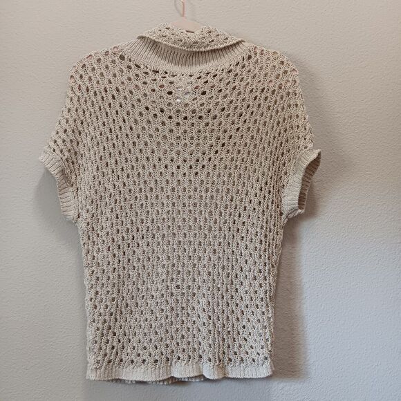 Jones New York Net Blouse Size Medium Cowl Neck Short Sleeve Metallic Brown - Picture 2 of 12